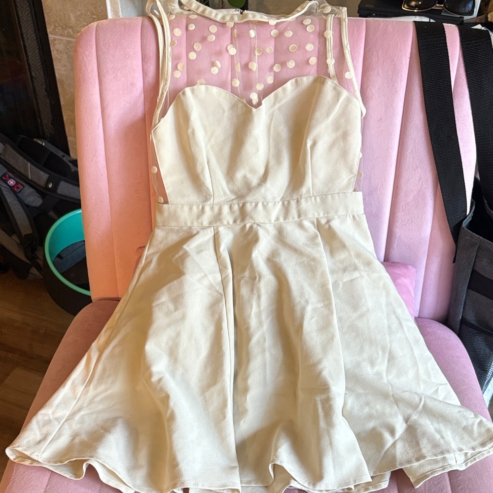 Elegant Cream Polka Dot Mini Dress